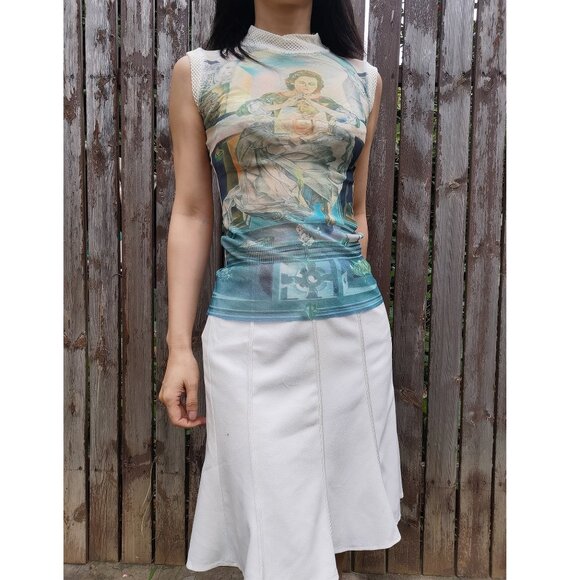 Jean Paul Gaultier Y2k 90s mesh blue top tee  shortsleeve - Picture 5 of 7